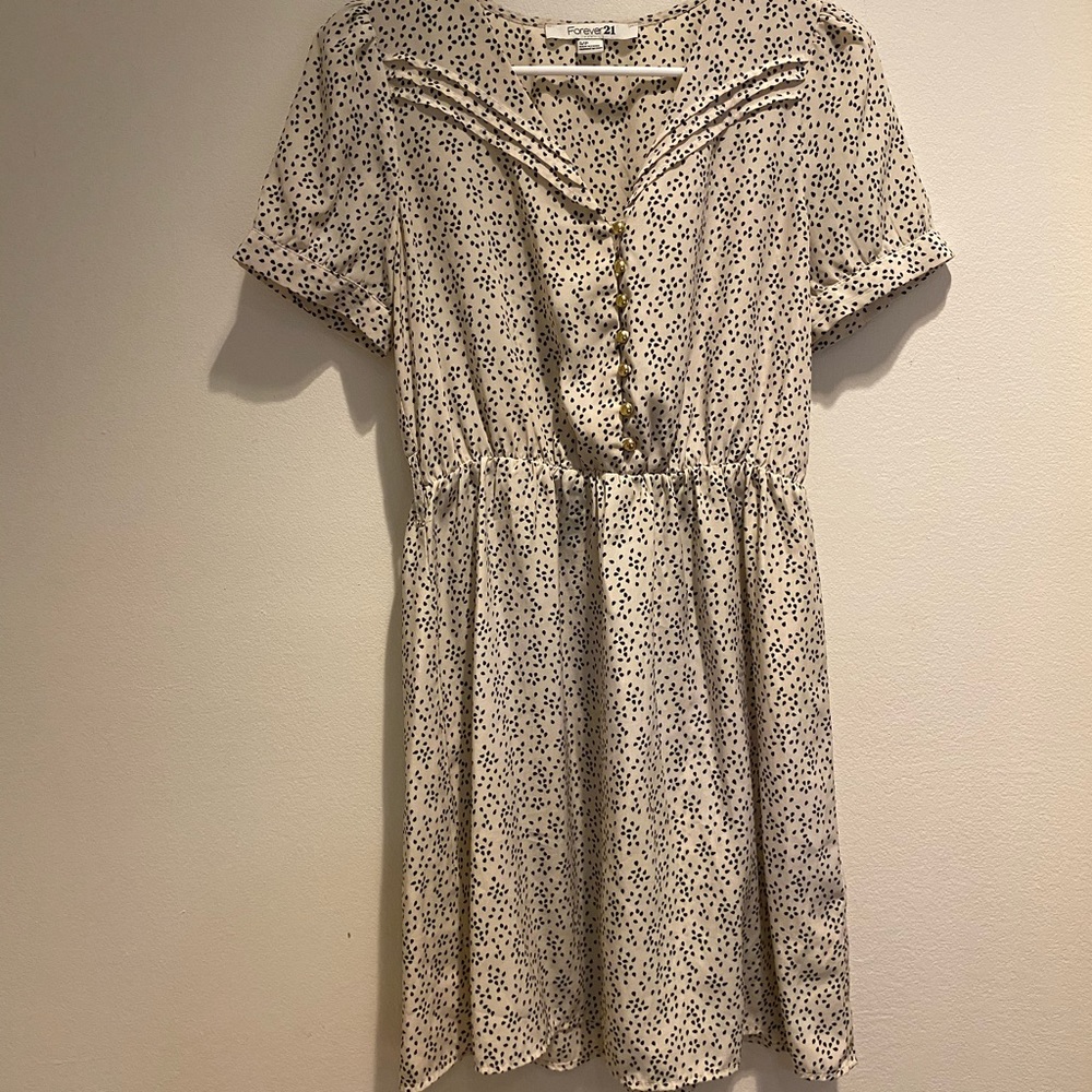 Forever 21 White Dress with Black Polka Dots